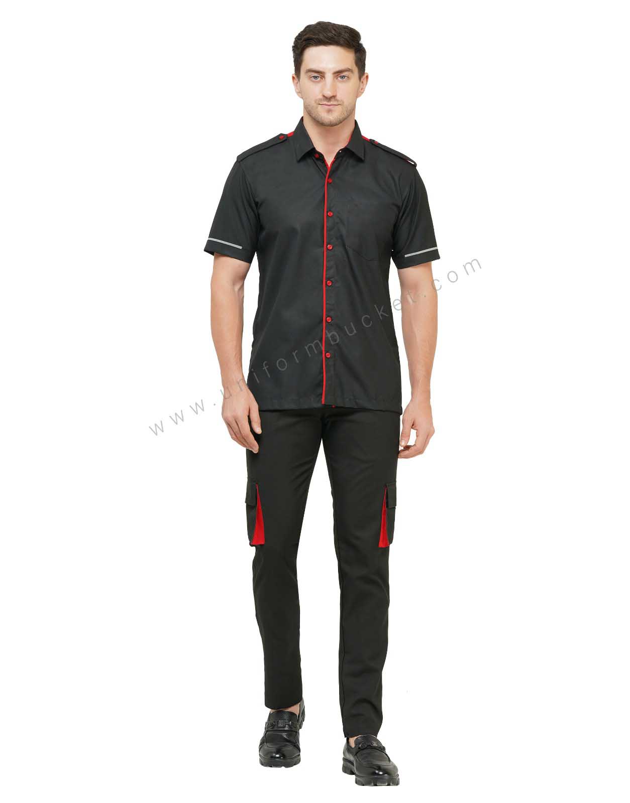 BLACK WORKWEAR MALE SHIRT WITH RED TRIM & HIGH VISIBILITY TAPE thumbnail 2